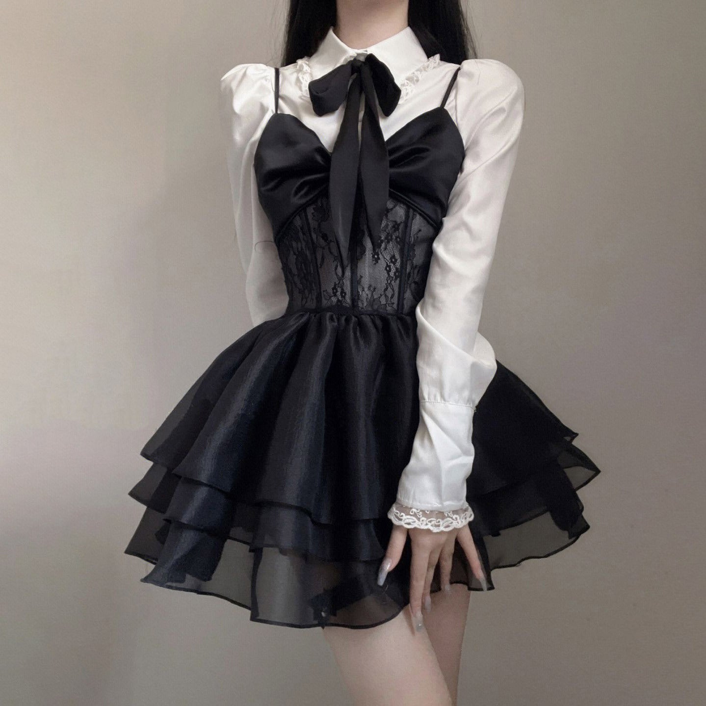 Women's Fashion Lace Halter Shirt Dress Set