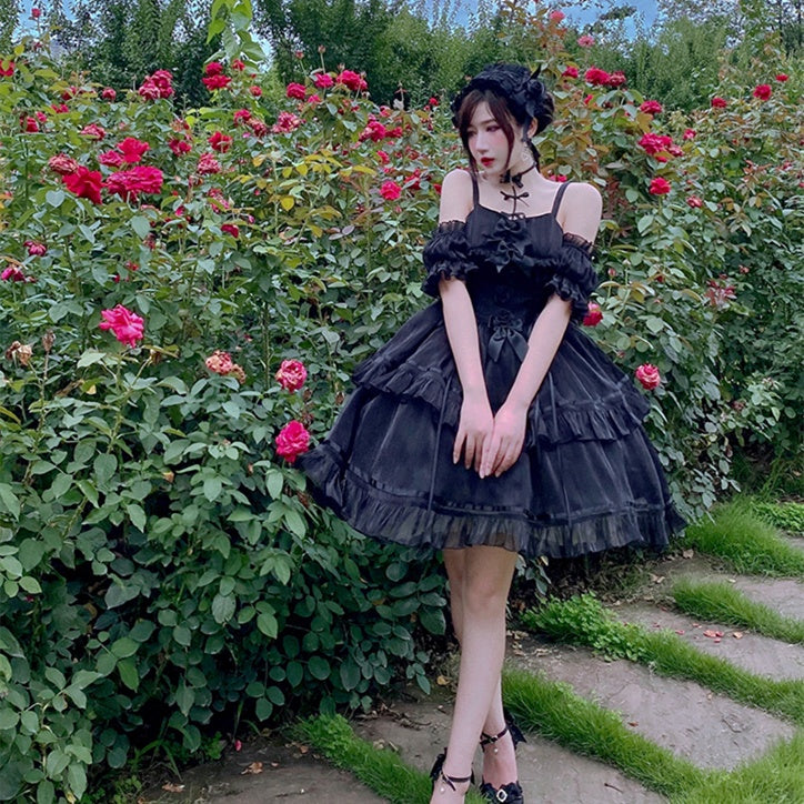 Lolita Bow Splicing Black Dress
