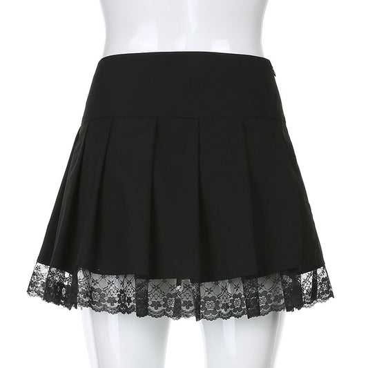 Fashion Black Short Skirt With Black Lace And Tie