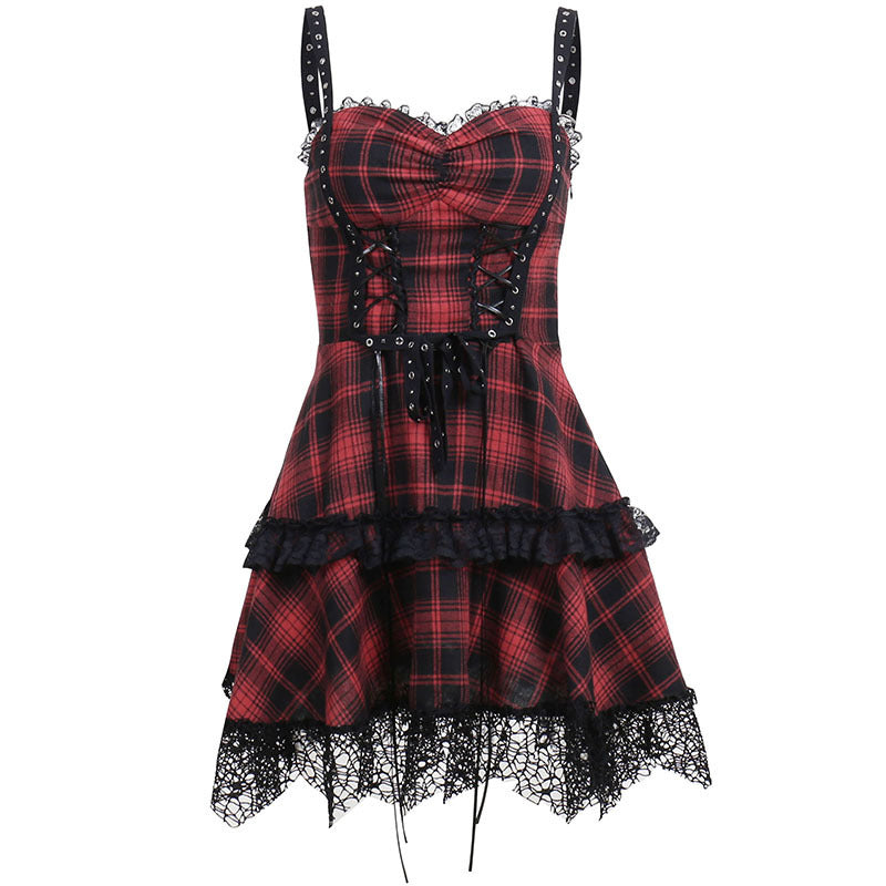 Dark Academia Gothic Plaid Dress – Suspender Style
