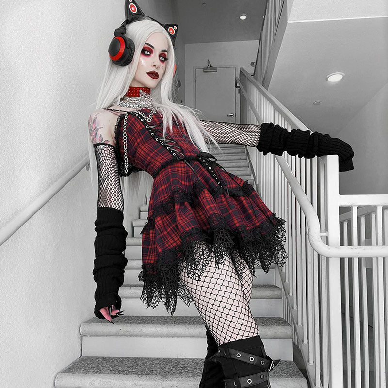 Dark Academia Gothic Plaid Dress – Suspender Style
