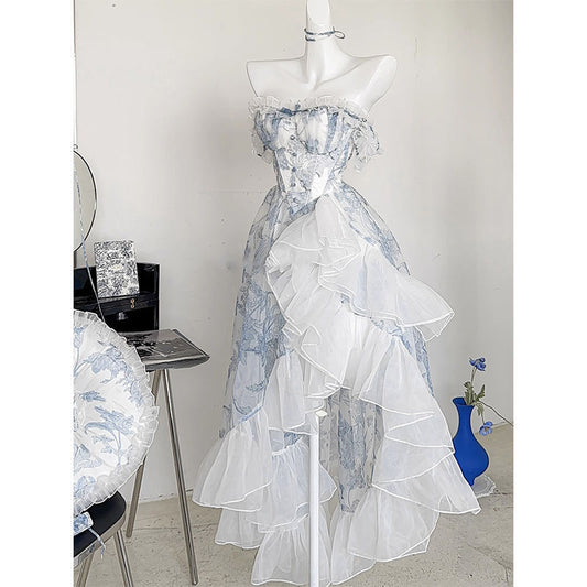 French Blue A- Line Skirt Dress For Women