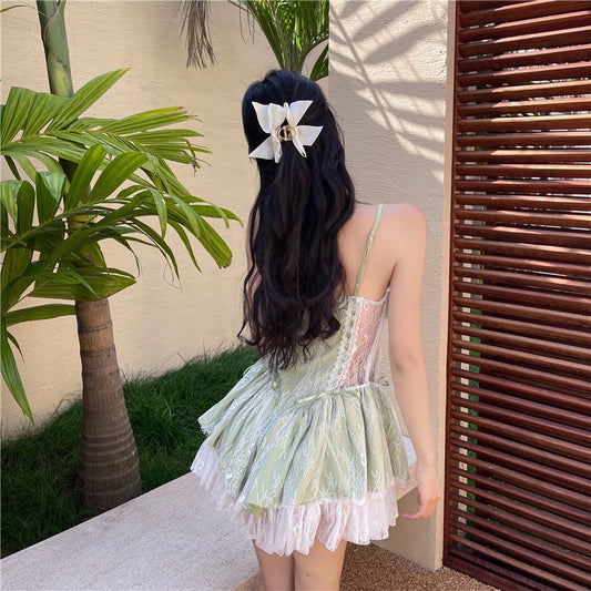 Women's A-line Lace Stitching Strapless Dress