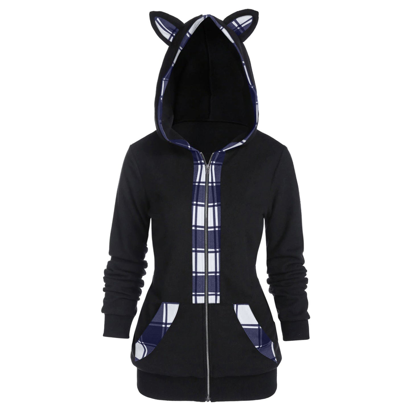 Cute & Cozy: Cat Ear Plaid Sweater for Women"