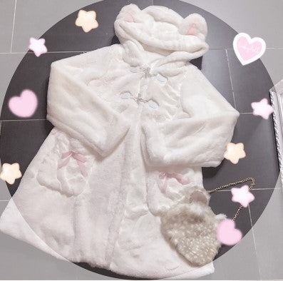 Warm Faux Fur Cat Coat – Kawaii Style with Ears & Paws