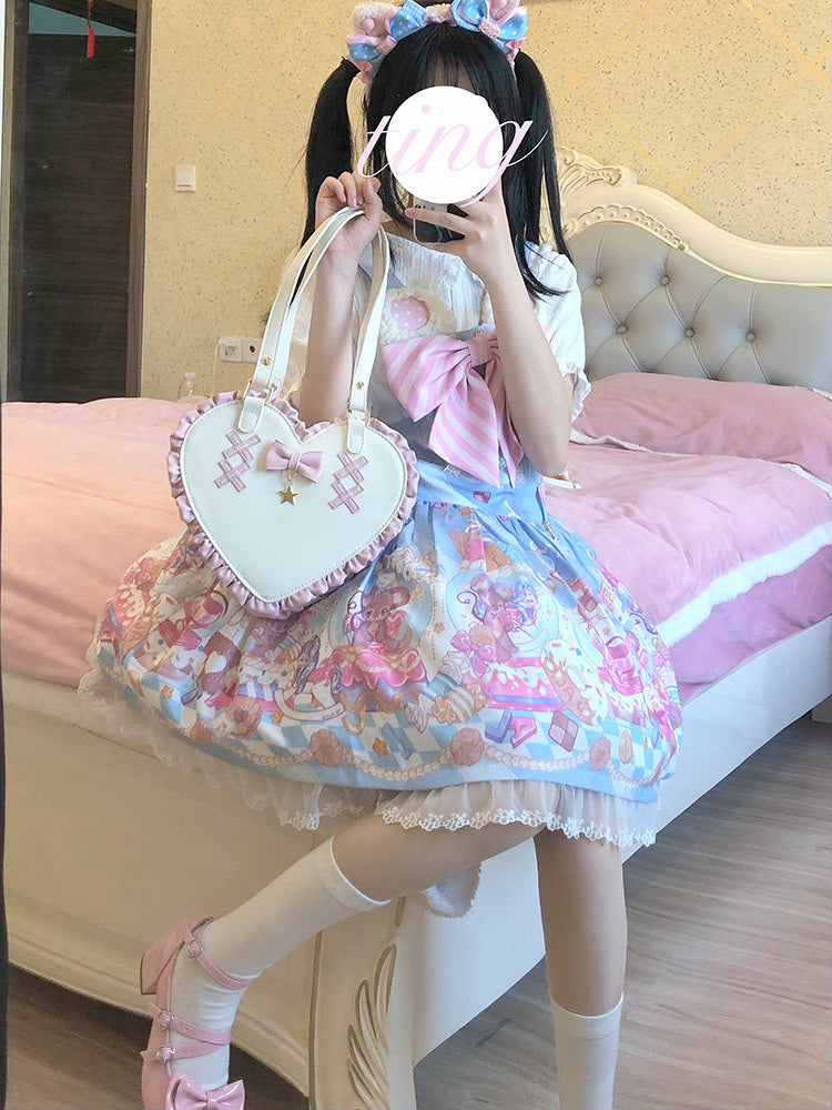 Cross Heart Knot Cute Heart Shape Lace Crossbody Portable Shoulder Bag