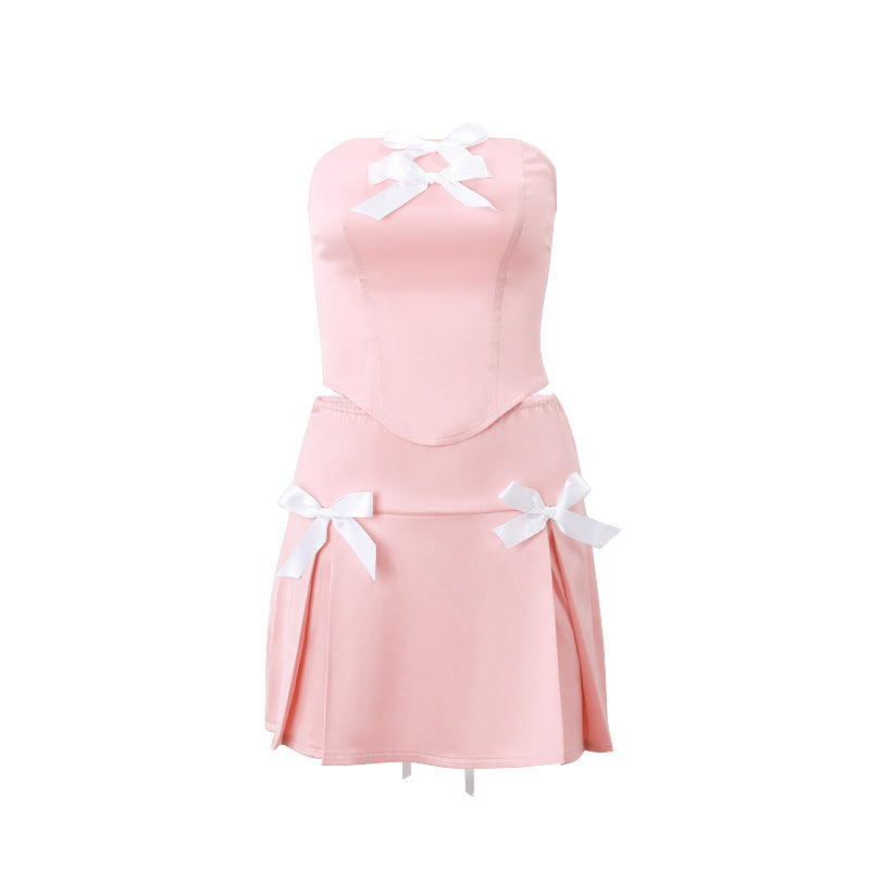 Bow Detail Tube Top Vest and Skirt Set – Sophisticated Look