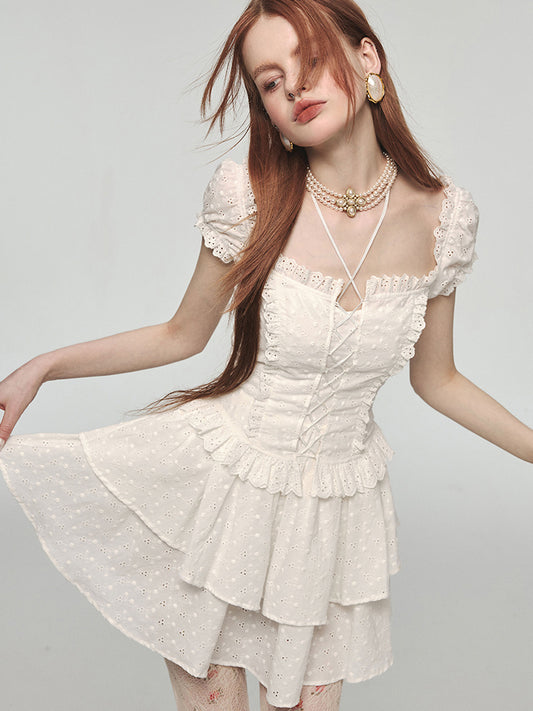 Waist-tight A- Line Double Layer Dress