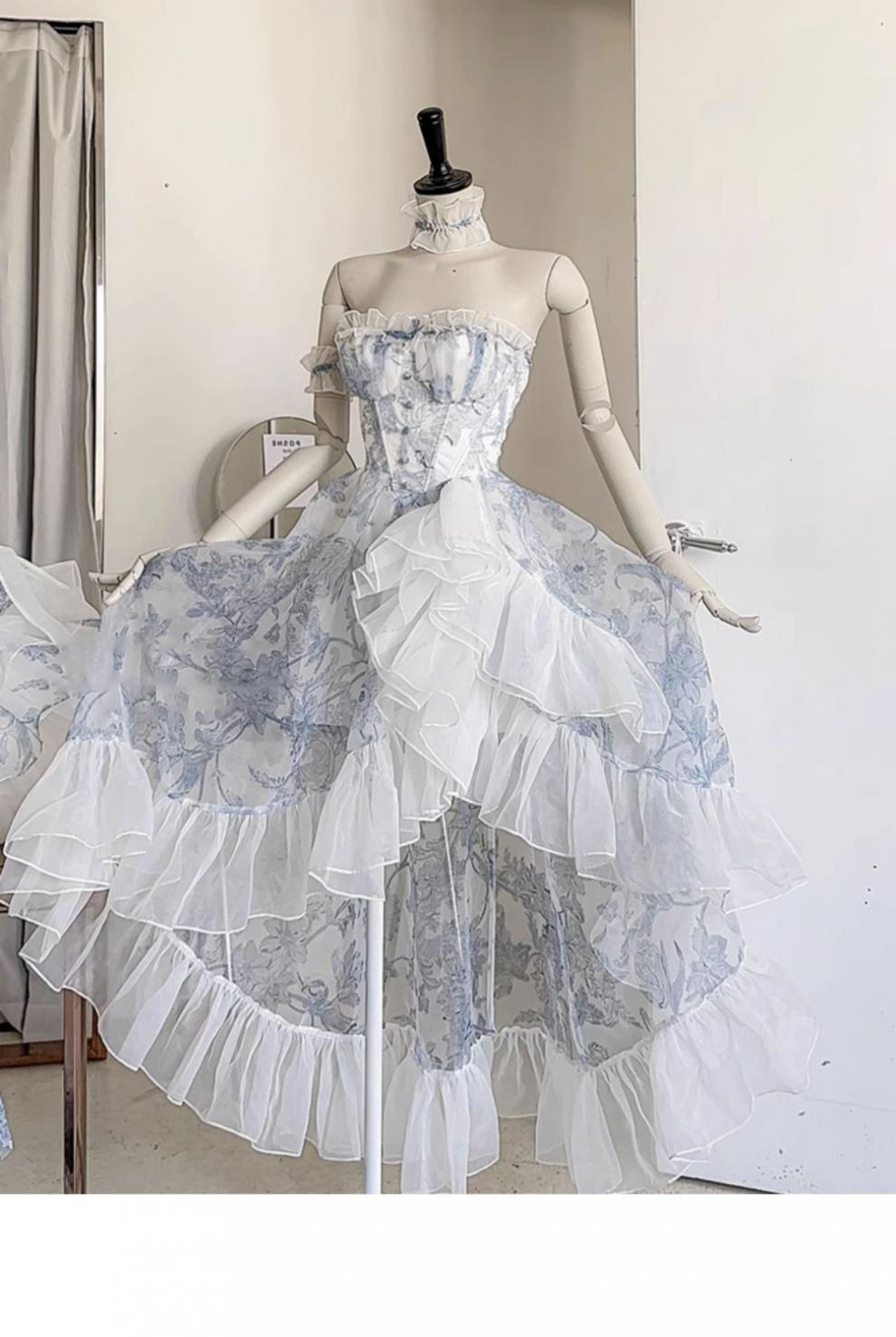 French Blue A- Line Skirt Dress For Women