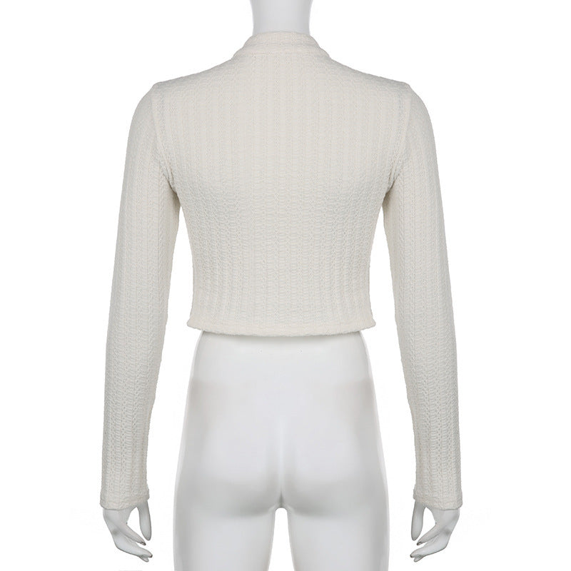 Chinese-style Design Button Stand Collar Knitted Top