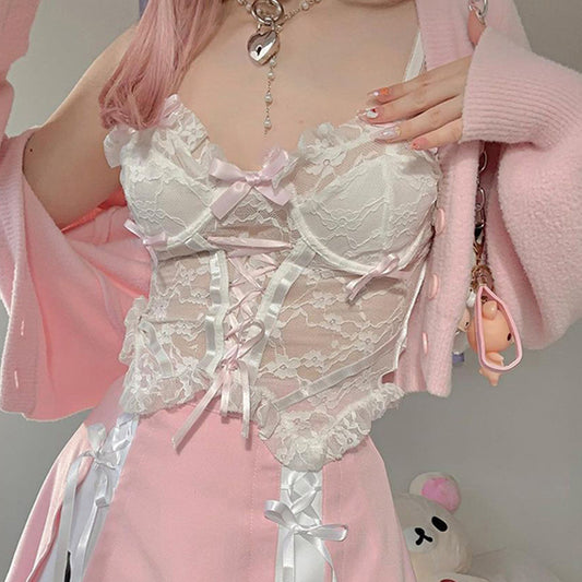 Ladies Fashion Bandage Tie-Up Bottoming Tank Top