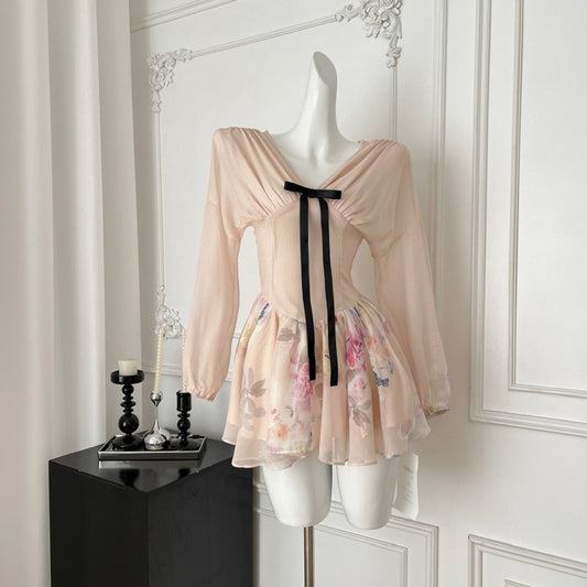 In-Stock Hotdog Spicy Original Moon And Flower Festival Waist-Cinching Bow Delicate Elegant Women's Summer Dress