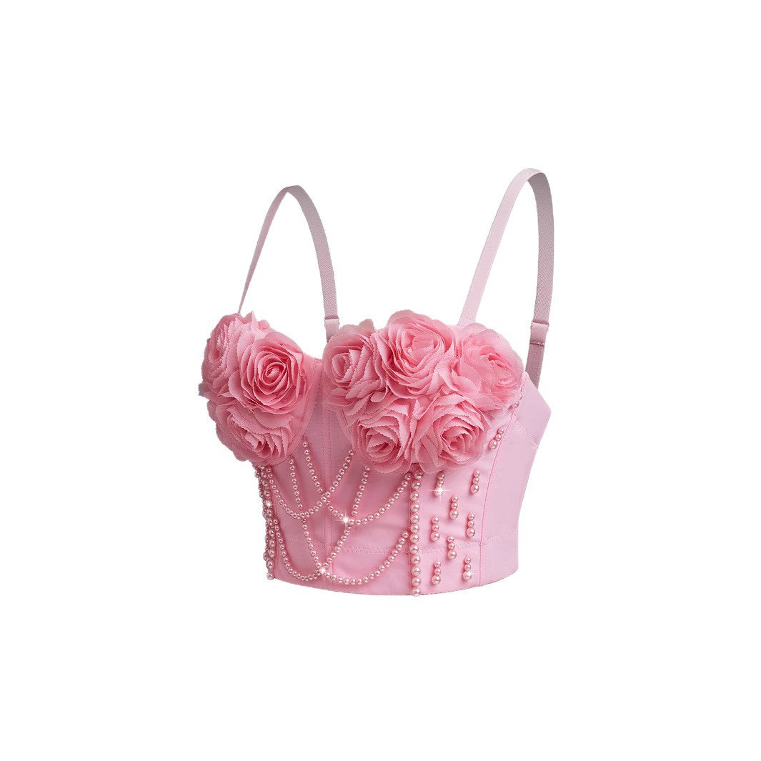 Lu Qiuguo Fish Bone Sling With Chest Pad Flower Vest Outer Wear Base Wrap Chest French Beaded Top DB1831