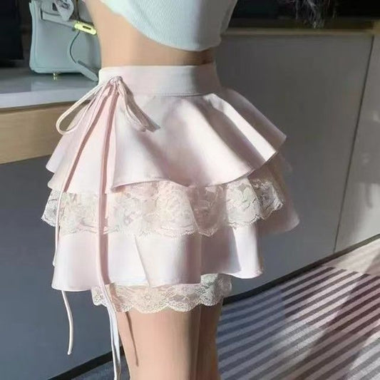 Pure Desire Lace Puffy Spliced Ballet Skirt Spring And Summer New High Waist Slim Design Niche Cake Skirt