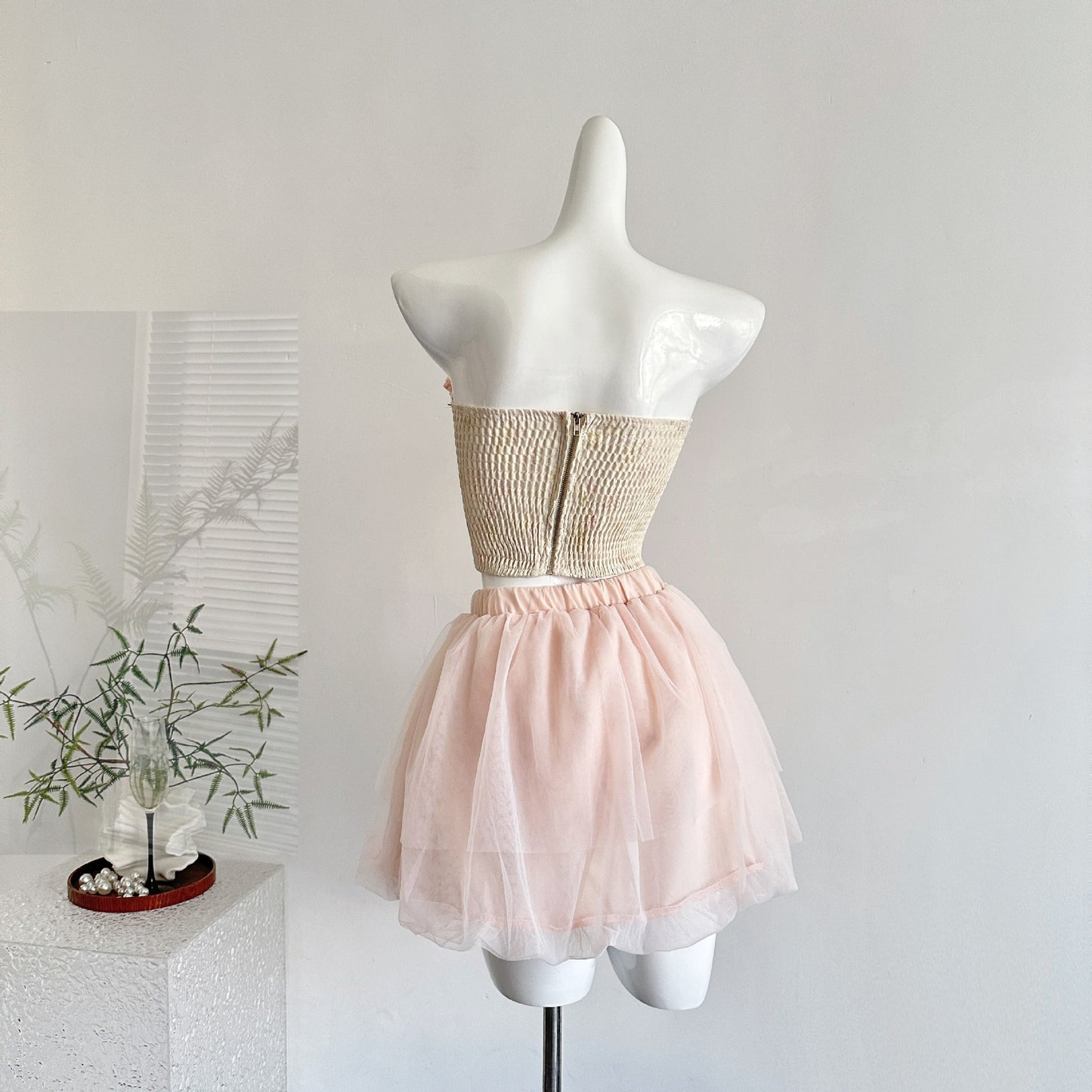 Temple Dream Flower House "Sweet Pure Desire Three-Dimensional Flower Puffy Skirt Off-Shoulder Fishbone Top Suit 2025 Summer