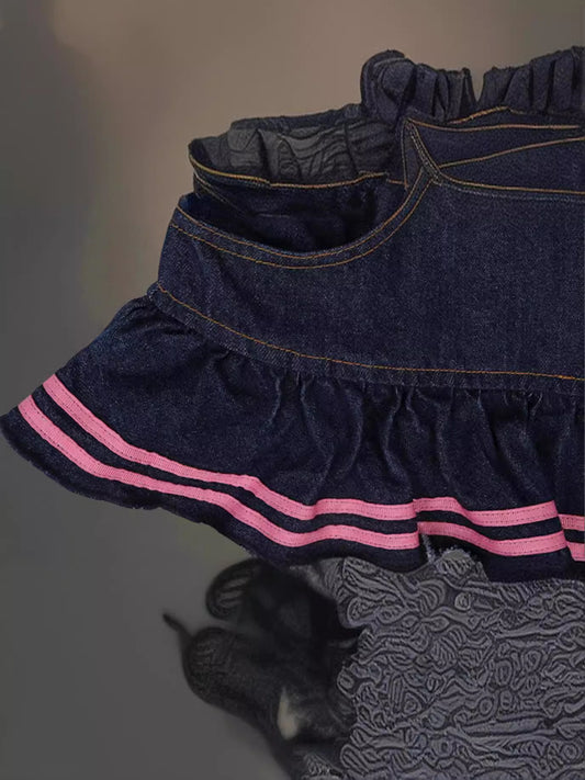 AliExpress European And American Skirt Women's 2024 New Summer Pink High-grade Pleated Denim Skirt Women's Light Mature Small