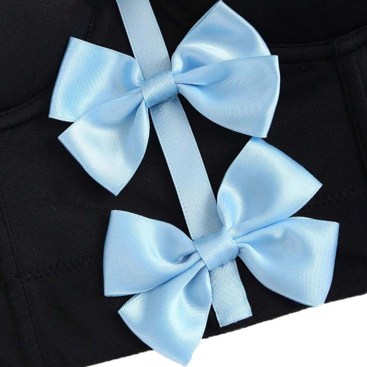 Light Blue Sweet Bow Decorative Cute Fresh Style Bra Inner Design Wearing Fish Bone Tube