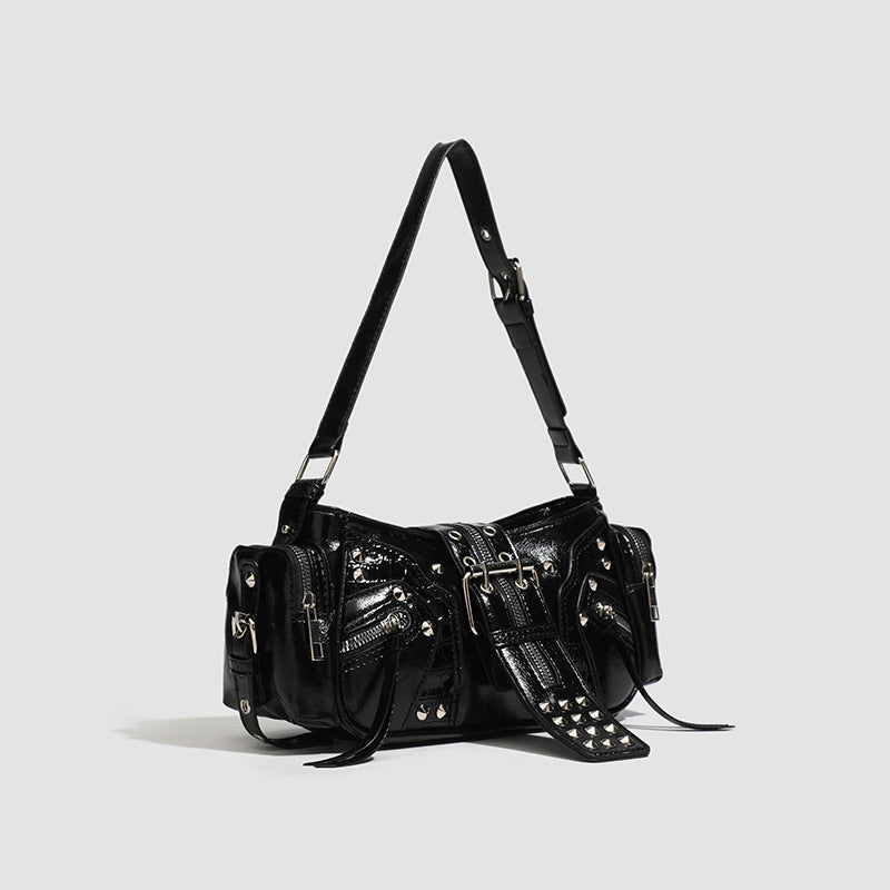 Motorcycle Punk Rivet Belt Bag Motorcycle Style Single Shoulder Armpit Bag Cross-Border European And American Retro Bag Women's Crossbody Bag Trendy