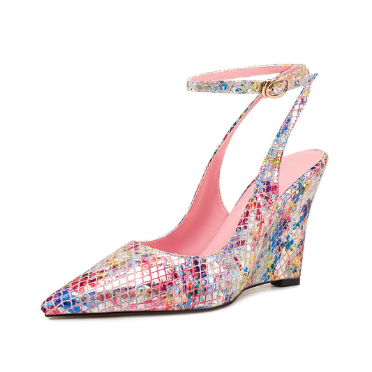 25 European And American Export Pointed Toe Steel Heel Flats 11cm Colorful Sequin Catwalk Stiletto Fashion Shoes Spring And Summer 45 Large Size