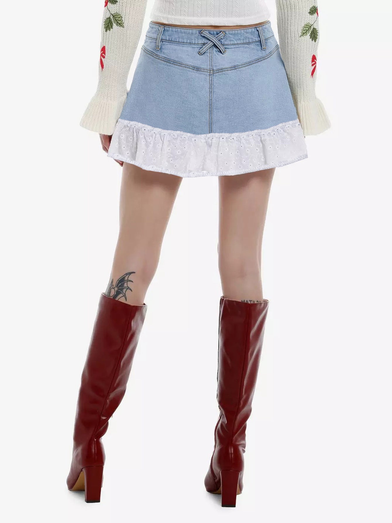 Cross-Border European And American Bow Lace Denim Skirt Sweet Splicing Skirt Xiyin Ozon Walmart Tk Spot