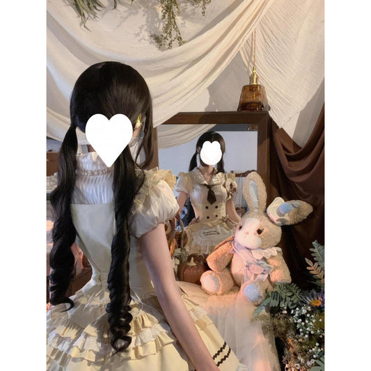 Cute And Sweet Girl Spliced Ruffle Shirt, Waist Vest, Slimming Tutu Skirt, New Lolita Three-Piece Set