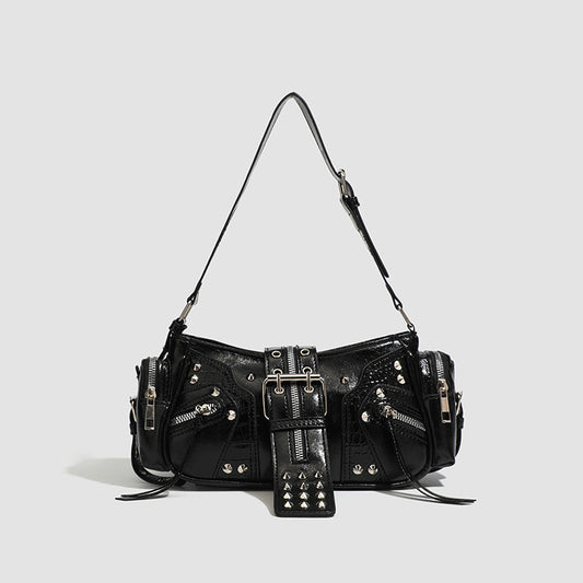 Motorcycle Punk Rivet Belt Bag Motorcycle Style Single Shoulder Armpit Bag Cross-Border European And American Retro Bag Women's Crossbody Bag Trendy
