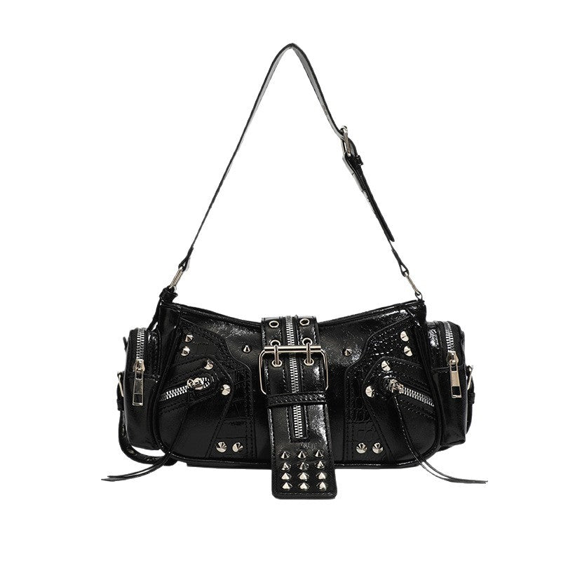 Motorcycle Punk Rivet Belt Bag Motorcycle Style Single Shoulder Armpit Bag Cross-Border European And American Retro Bag Women's Crossbody Bag Trendy
