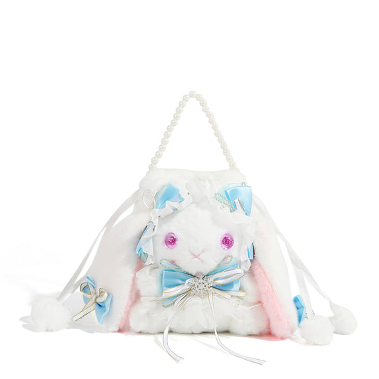 Cute Lolita Bag Women's 2024 New Cartoon Plush Bag Small Doll Birthday Gift White Rabbit Crossbody Bag