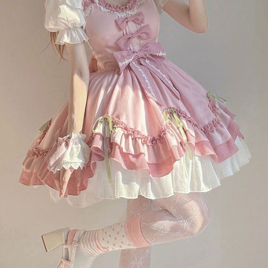 Pink Pink Cute Lolita Bow Dress Lolita Wedding Dress