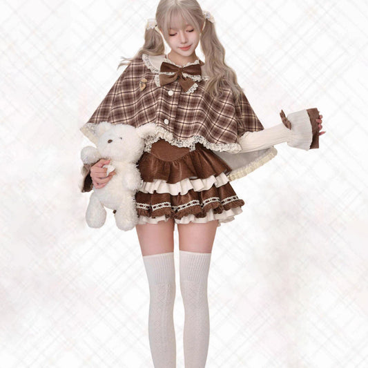 2025 New Sweet And Fashionable Cape Cake Suspender Skirt With Top Three-Piece Suit