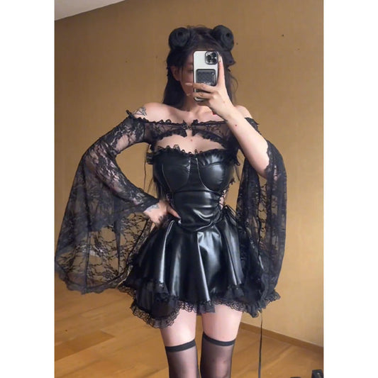 Stylish Two-Piece Dress Set – Strapless Top with Lace Patchwork