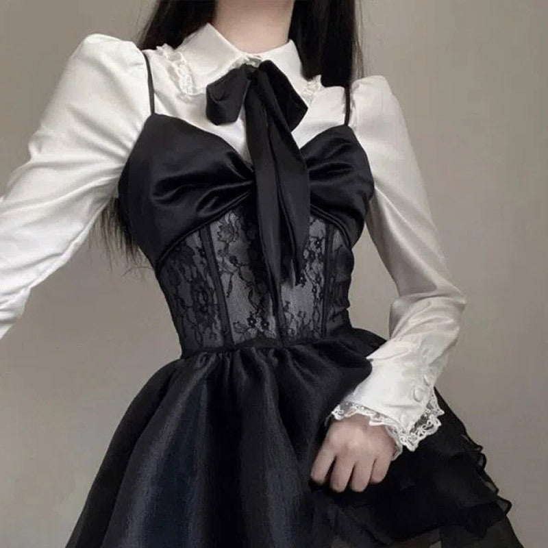 Women's Fashion Lace Halter Shirt Dress Set