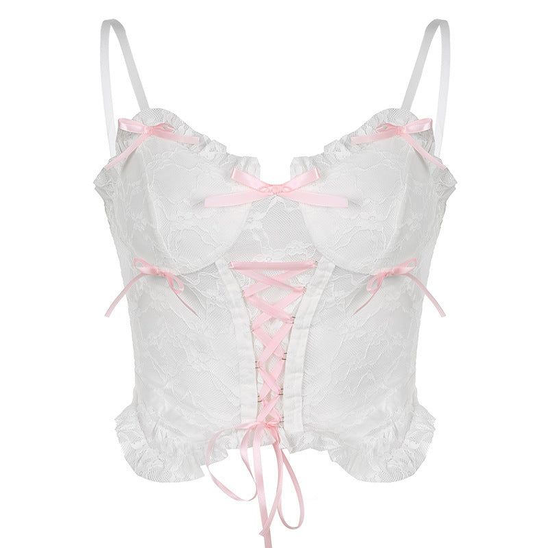 Ladies Fashion Bandage Tie-Up Bottoming Tank Top