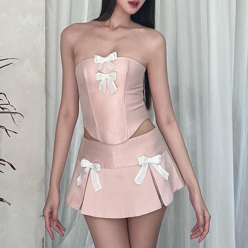 Bow Detail Tube Top Vest and Skirt Set – Sophisticated Look