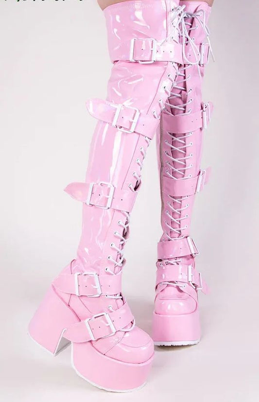 Statement Platform Heel Boots – Over-the-Knee with Buckles