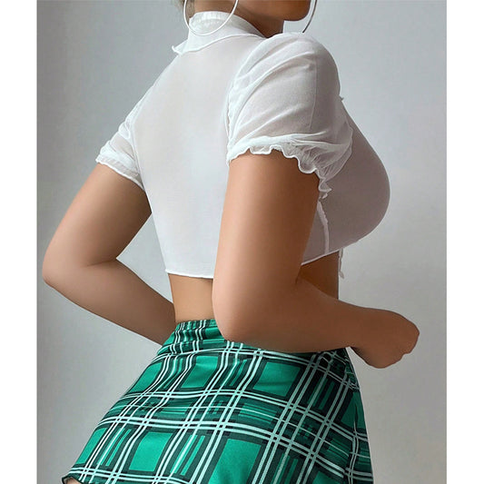 Cute Tartan Skirt & Matching Underwear Top Set