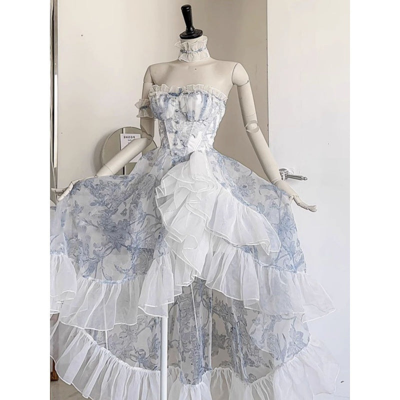 French Blue A- Line Skirt Dress For Women