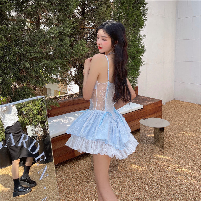 Women's A-line Lace Stitching Strapless Dress