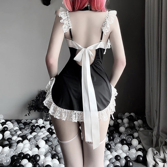 Lace Tie Back Tie Hollow Maid Uniform Suit