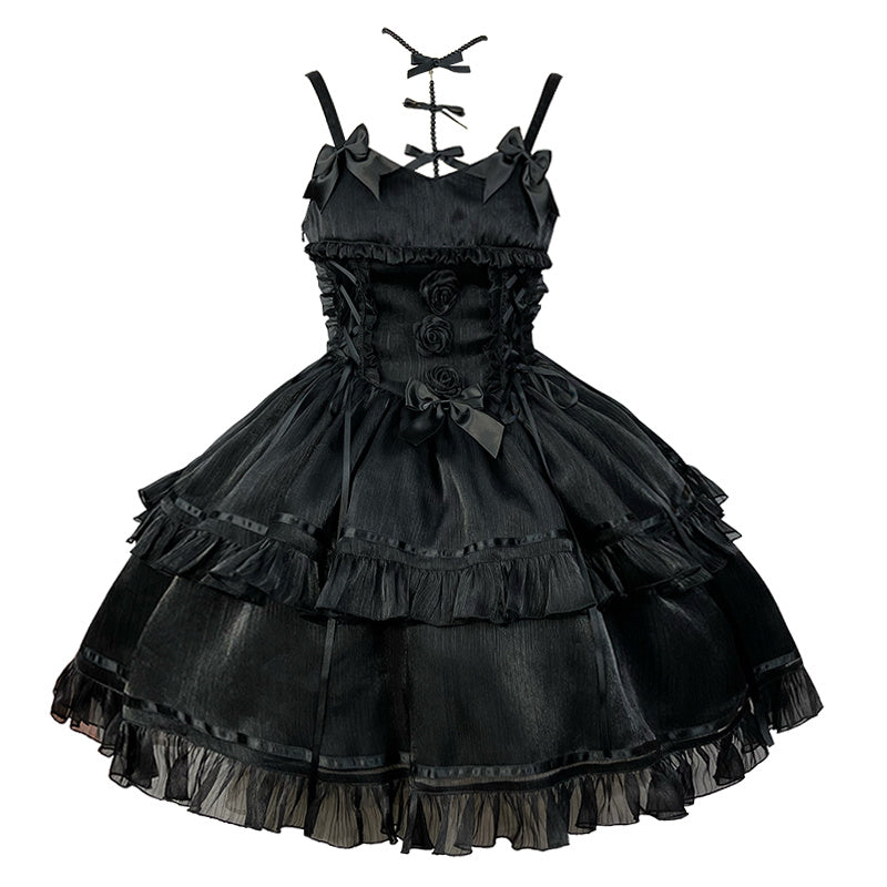 Lolita Bow Splicing Black Dress