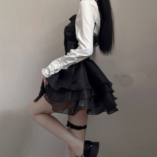 Women's Fashion Lace Halter Shirt Dress Set