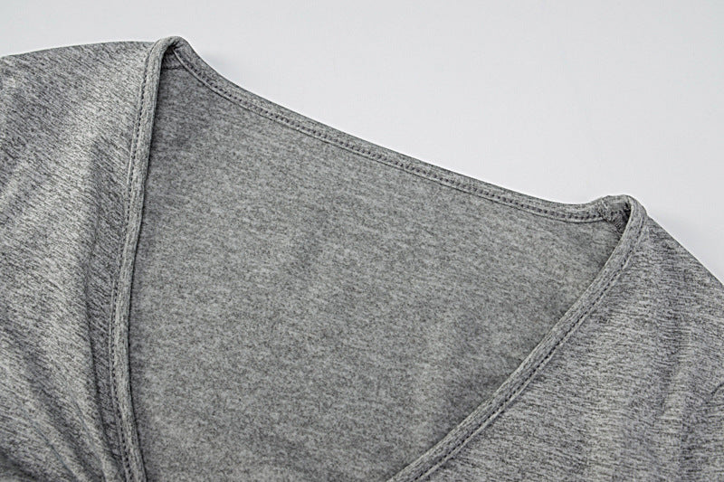 Cropped V-Neck T-Shirt – Elegant Long Sleeve Style