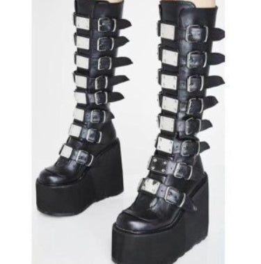 European And American Metal Buckle Thick Sole High Boots Women Amazon Plus Size