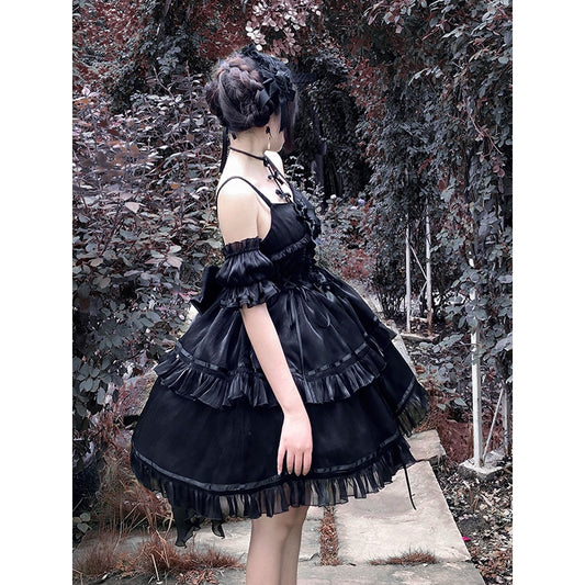 Lolita Bow Splicing Black Dress