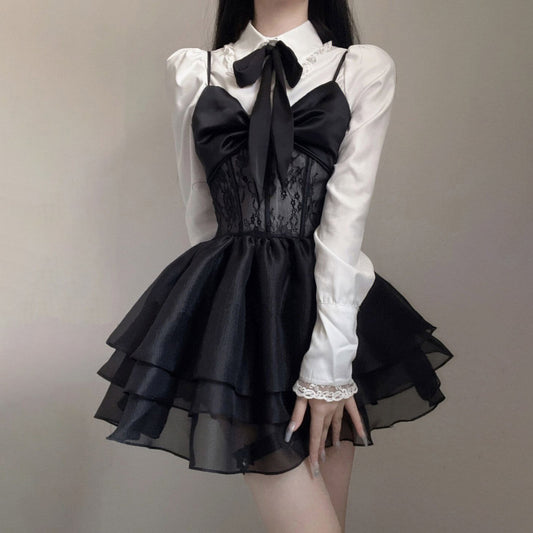 Women's Fashion Lace Halter Shirt Dress Set