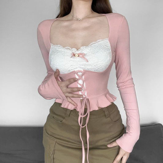 Slim Fit Long Sleeve T-Shirt Featuring Bandage Waist Detail