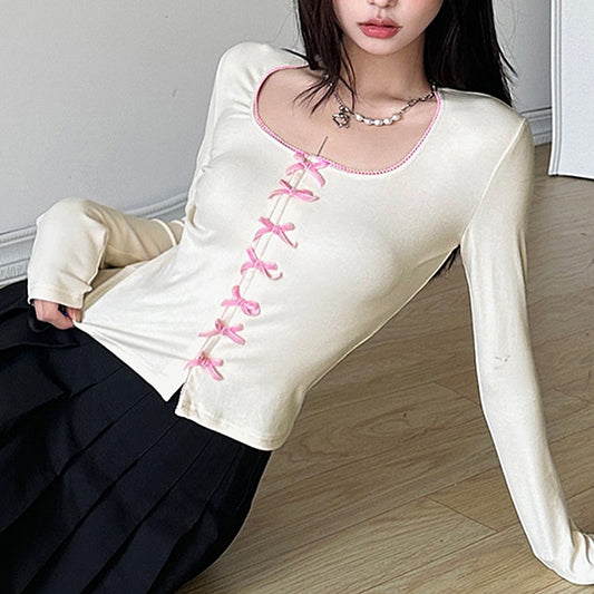 Sweet Bow Knit Top – Slim Fit & Cute