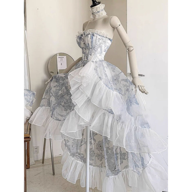 French Blue A- Line Skirt Dress For Women