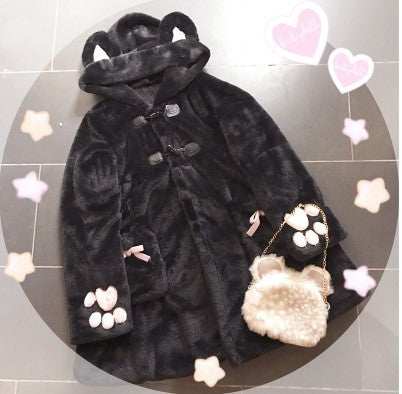 Warm Faux Fur Cat Coat – Kawaii Style with Ears & Paws