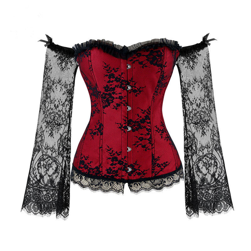 Palace Lace Long-Sleeved Tight Tudor Body Shaping Underwear One-Neck Stage Performance Suit